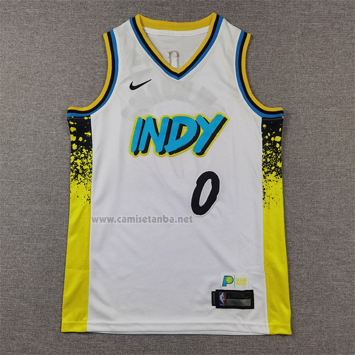 Camiseta Nino Indiana Pacers Tyrese Haliburton #0 Ciudad 2024-25 Blanco